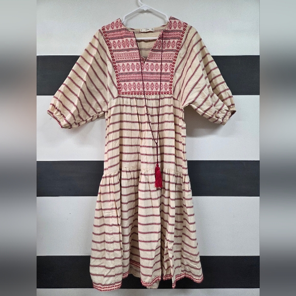 Mango Red and Cream Long Sleeve Dress - Picture 1 of 12